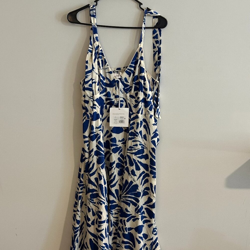 Blue and White Sleeveless Halter Maxi Sundress